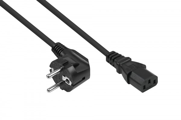 kabelmeister® Netzkabel Schutzkontakt-Stecker Typ E+F (CEE 7/7, gewinkelt) an Kaltgeräte-Buchse C13 (gerade), schwarz, 0,75mm², 0,5m