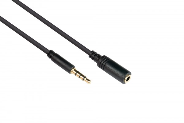 Klinkenverlängerung 3,5mm, Stecker an Buchse (4polig), vergoldete Kontakte, CU, schwarz, 0,5m, Good Connections®