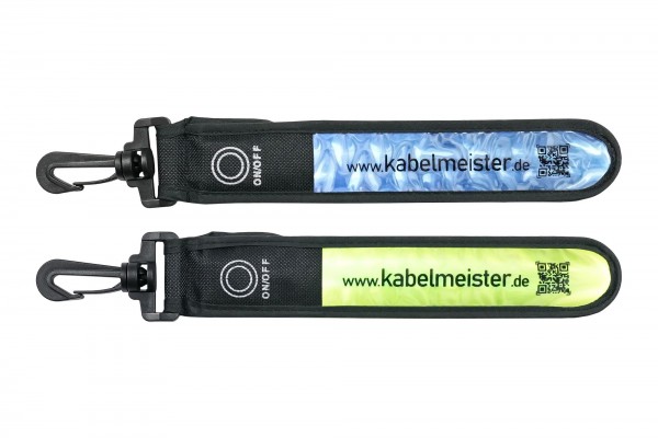 kabelmeister® LED-Leuchtband / Blinklicht mit Befestigungshaken, reflektierend - 2er Set - 1x blau + 1x grün/gelb