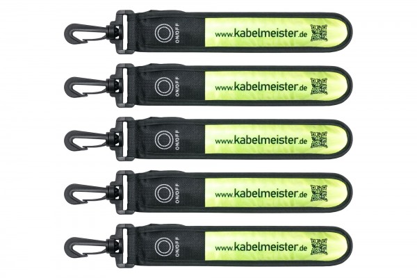 kabelmeister® LED-Leuchtband / Blinklicht mit Befestigungshaken, reflektierend, grün/gelb - 5er Set