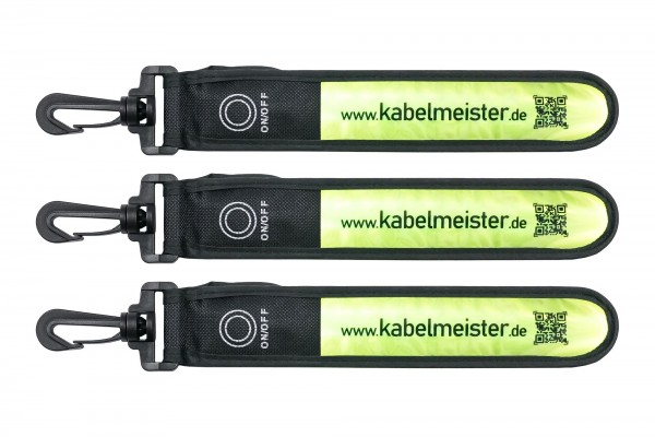 kabelmeister® LED-Leuchtband / Blinklicht mit Befestigungshaken, reflektierend, grün/gelb - 3er Set