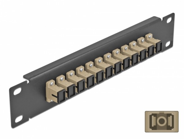 10? LWL Patchpanel 12 Port SC Simplex beige 1 HE schwarz, Delock® [66762]