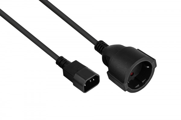 kabelmeister® Netzkabel / Adapterkabel USV, Kaltgeräte-Stecker C14 (gerade) an Schutzkontakt-Buchse Typ F (gerade), schwarz, 0,75mm², 0,15m