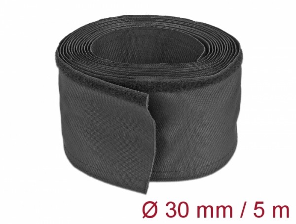 Gewebeschlauch mit Klettverschluss hitzebeständig 5 m x 30 mm schwarz, Delock® [19191]