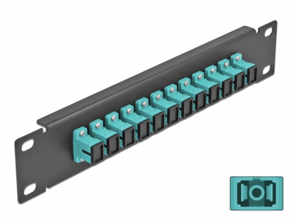 10? LWL Patchpanel 12 Port SC Simplex aqua 1 HE schwarz, Delock® [66763]