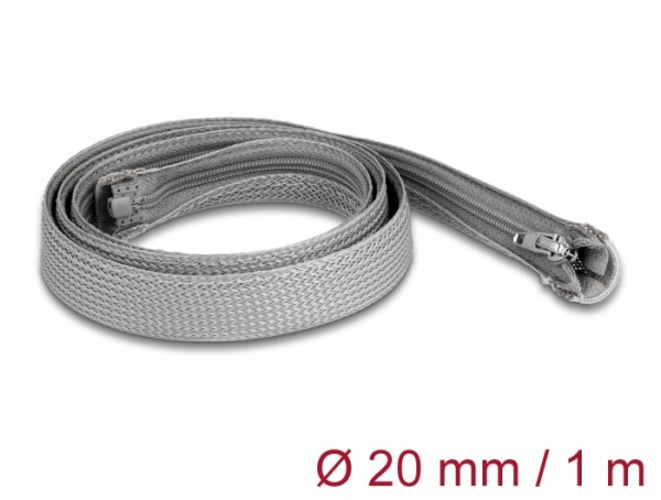 Geflechtschlauch mit Reißverschluss hitzebeständig 1 m x 20 mm grau, Delock® [20824]