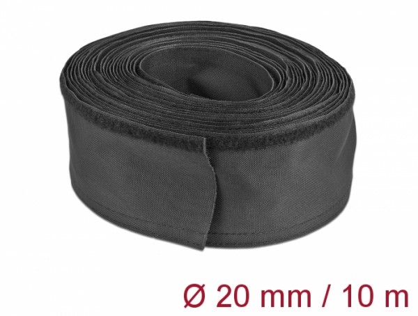 Gewebeschlauch mit Klettverschluss hitzebeständig 10 m x 20 mm schwarz, Delock® [19193]