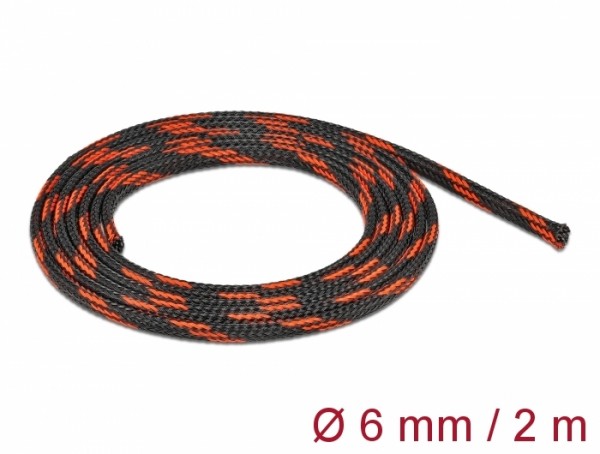 Geflechtschlauch dehnbar 2 m x 6 mm schwarz-rot, Delock® [20738]