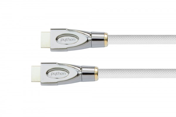 Anschlusskabel High-Speed-HDMI® mit Ethernet 4K2K / UHD, AKTIV, 24K vergoldete Kontakte, OFC, Nylongeflecht weiß, 30m, PYTHON® Series