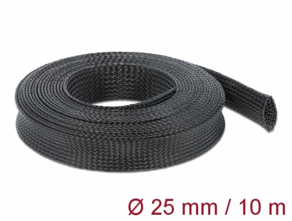 Geflechtschlauch dehnbar 10 m x 25 mm schwarz, Delock® [18904]