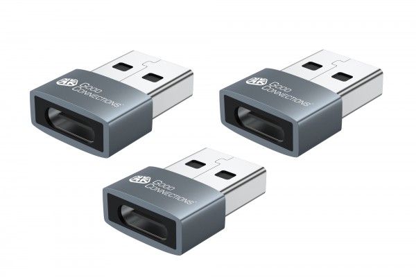 Adapter USB 2.0 Stecker A an USB-C™ Buchse, Aluminiumgehäuse, grau, 3er-Set, Good Connections®