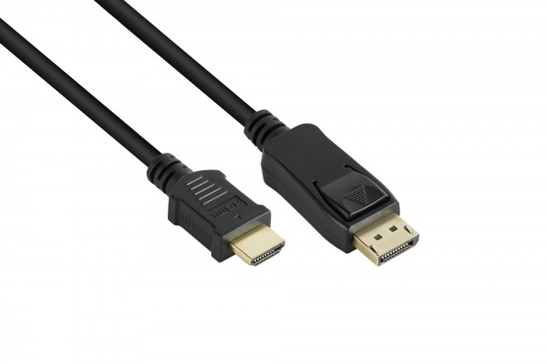 Anschlusskabel DisplayPort 1.2 an HDMI 1.4b, 4K @30Hz, vergoldete Kontakte, CU, schwarz, 3m, Good Connections®