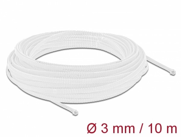 Geflechtschlauch dehnbar 10 m x 3 mm weiß, Delock® [20692]