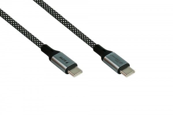 Magnetisches USB 2.0 Spiralkabel (60W), USB-C™Stecker an USB-C™ Stecker, schwarz / weiß, 1m, Good Connections®